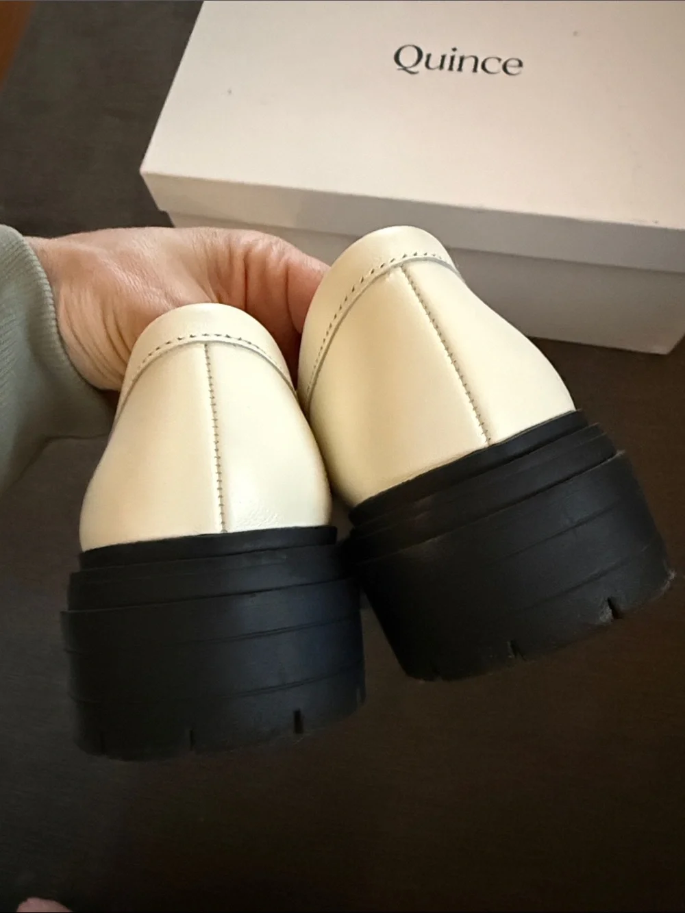 Quince Cream Leather Penny Loafers with Black Lug Sole - Picture 4 of 10